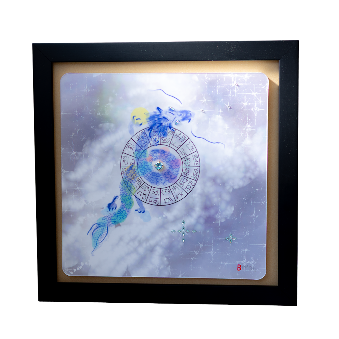 碧眼龍神 龍体文字 アート フレーム付き 25cm 正方形 開運 インテリア 絵画 龍の絵 守護 引き寄せ 意識を整える スピリチュアル 風水 飾るアート びなっち