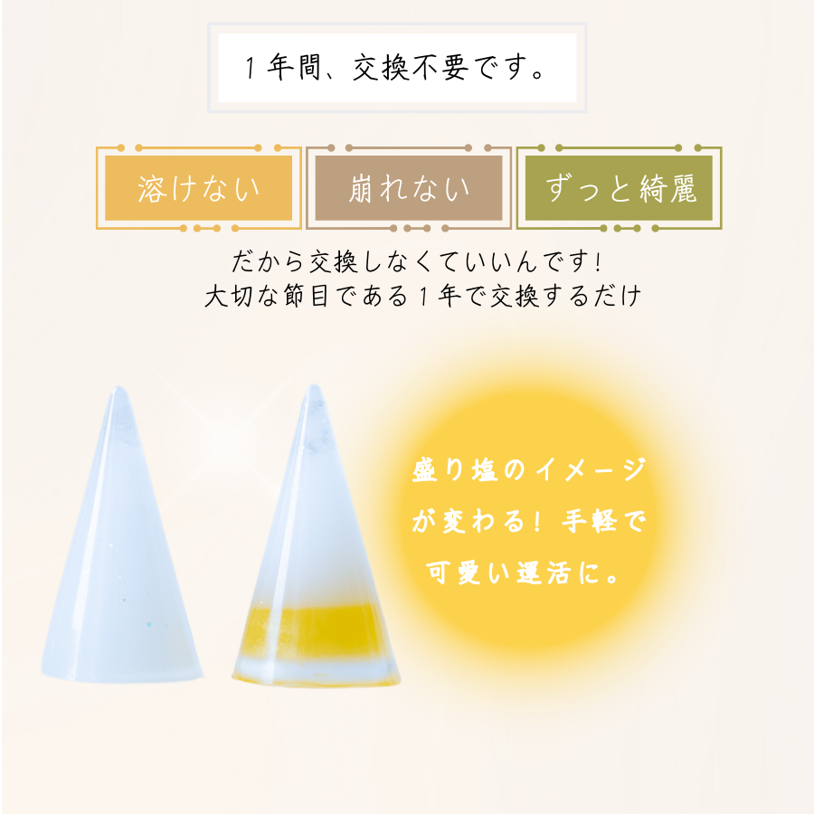【交換不要盛り塩/選べるカラー】風水オルゴナイト製法・円すい型盛り塩&八角皿セット|玄関・トイレ・お風呂・寝室におすすめ