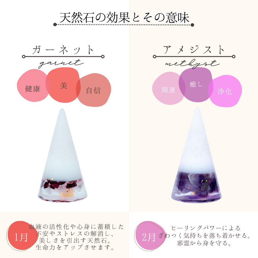 【選べる誕生石&天然石】1年交換不要 盛り塩 円錐バラエティセット|誕生石12種+モリオン・ストロベリークオーツ|2個・4個・6個選択可能