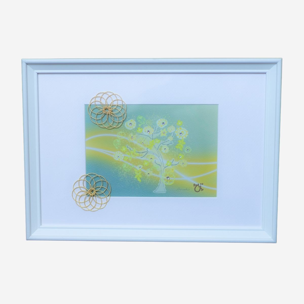 風水 金のなる木|キラキラ輝く開運アート|金運・商売繁盛・豊かさを育む幸せの絵画(額縁付き)