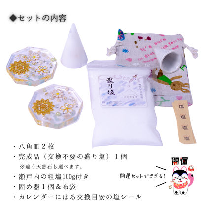 交換不要 盛り塩 セット 八角皿 風水オルゴナイト 粗塩100g 固め器 布袋付き 初めてでも作れる 開運 厄除け 玄関 置物 ギフト 風水 水晶