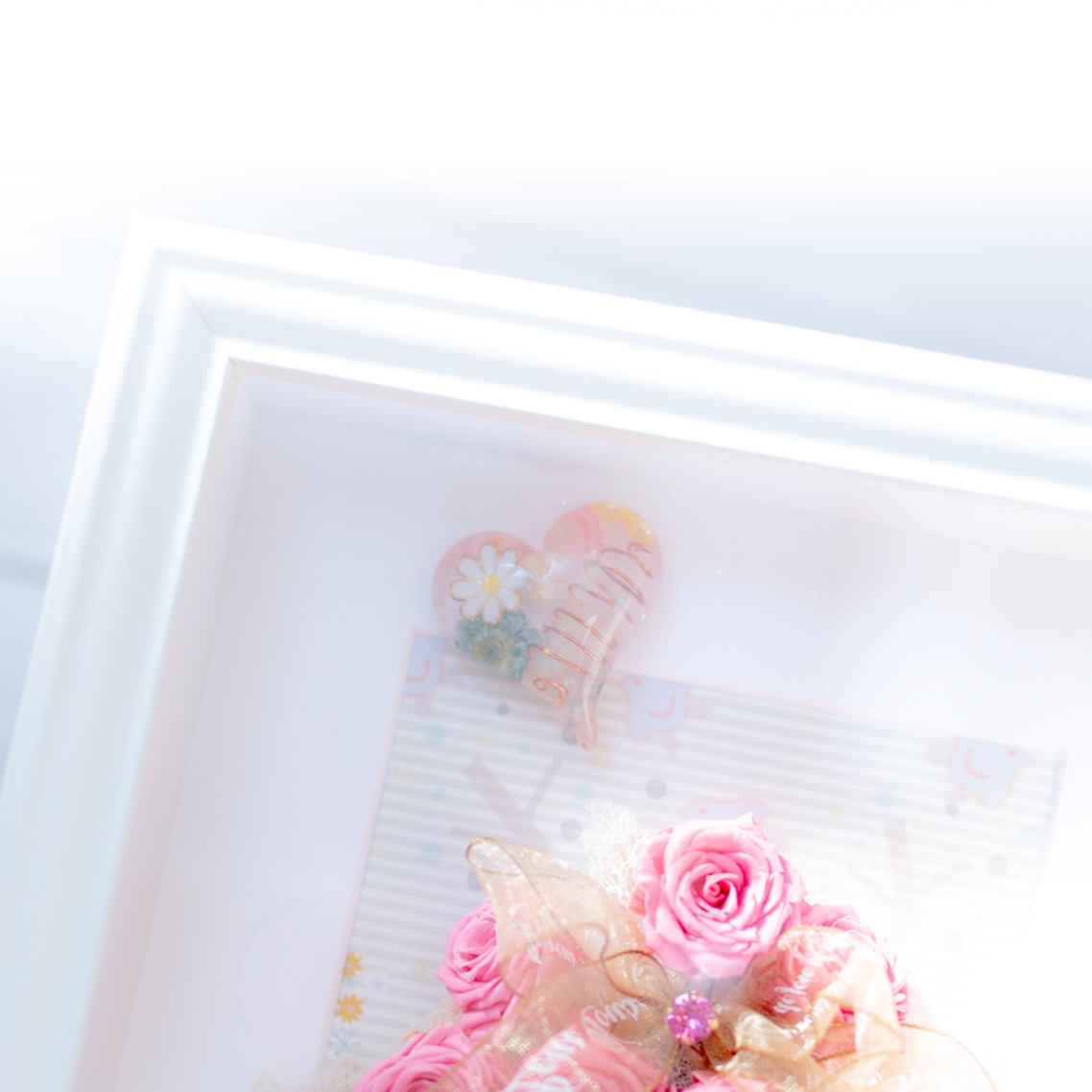 プリザーブドフラワー オルゴナイト ローズクォーツ 六角柱 ハート ピンク フラワーボックス 開運 インテリア ＼オーダー制作５日間／ 母の日 プレゼント 新築祝い 女性 ギフト