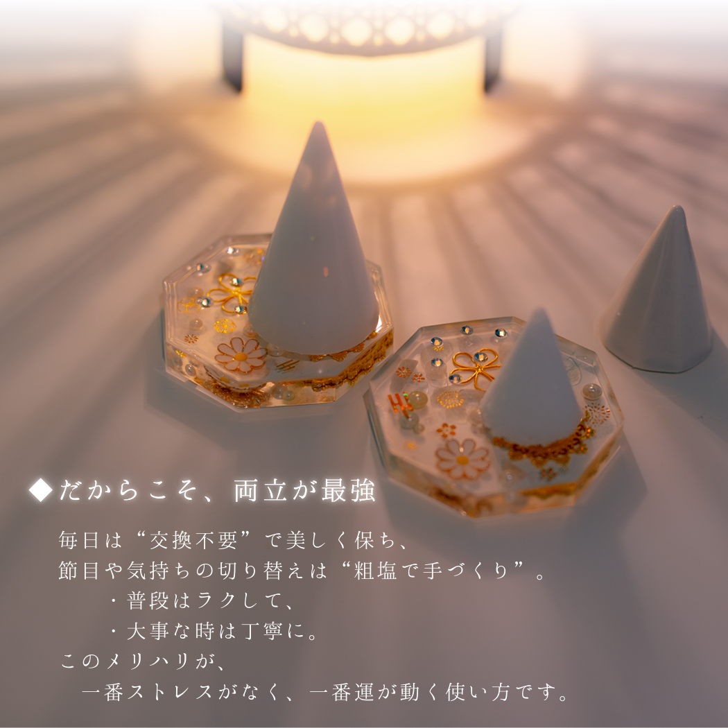 交換不要 盛り塩 セット 八角皿 風水オルゴナイト 粗塩100g 固め器 布袋付き 初めてでも作れる 開運 厄除け 玄関 置物 ギフト 風水 水晶