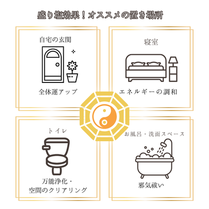 【交換不要盛り塩／選べるカラー】風水オルゴナイト製法・円すい型盛り塩＆八角皿セット｜玄関・トイレ・お風呂・寝室におすすめ
