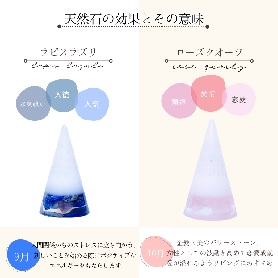 【選べる誕生石＆天然石】1年交換不要 盛り塩 円錐バラエティセット｜誕生石12種＋モリオン・ストロベリークオーツ｜2個・4個・6個選択可能
