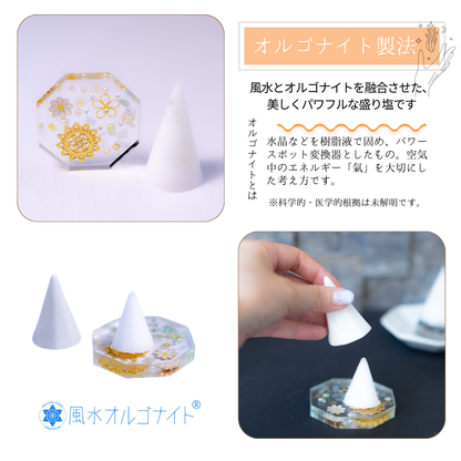 交換不要 盛り塩 セット 八角皿 風水オルゴナイト 粗塩100g 固め器 布袋付き 初めてでも作れる 開運 厄除け 玄関 置物 ギフト 風水 水晶