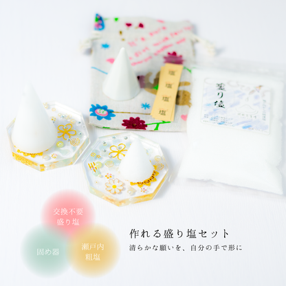 交換不要 盛り塩 セット 八角皿 風水オルゴナイト 粗塩100g 固め器 布袋付き 初めてでも作れる 開運 厄除け 玄関 置物 ギフト 風水 水晶