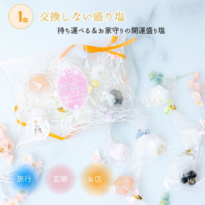 【交換不要 盛り塩 6個セット】ローズクオーツ入り白ダイヤ（装飾あり）4個＋モリオン＋ローズクオーツ入りヒマラヤソルト｜クリアケース入り 開運ギフト