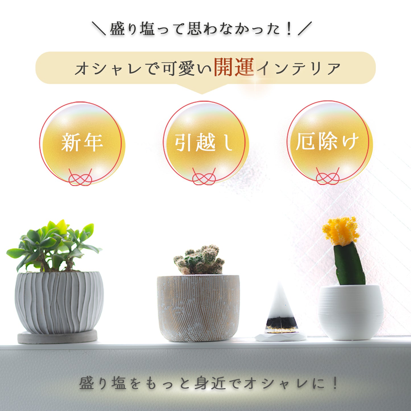 モリオン盛り塩 2個セット｜交換不要・1年間置くだけ 厄除け 魔除け 開運インテリア 八角皿付き