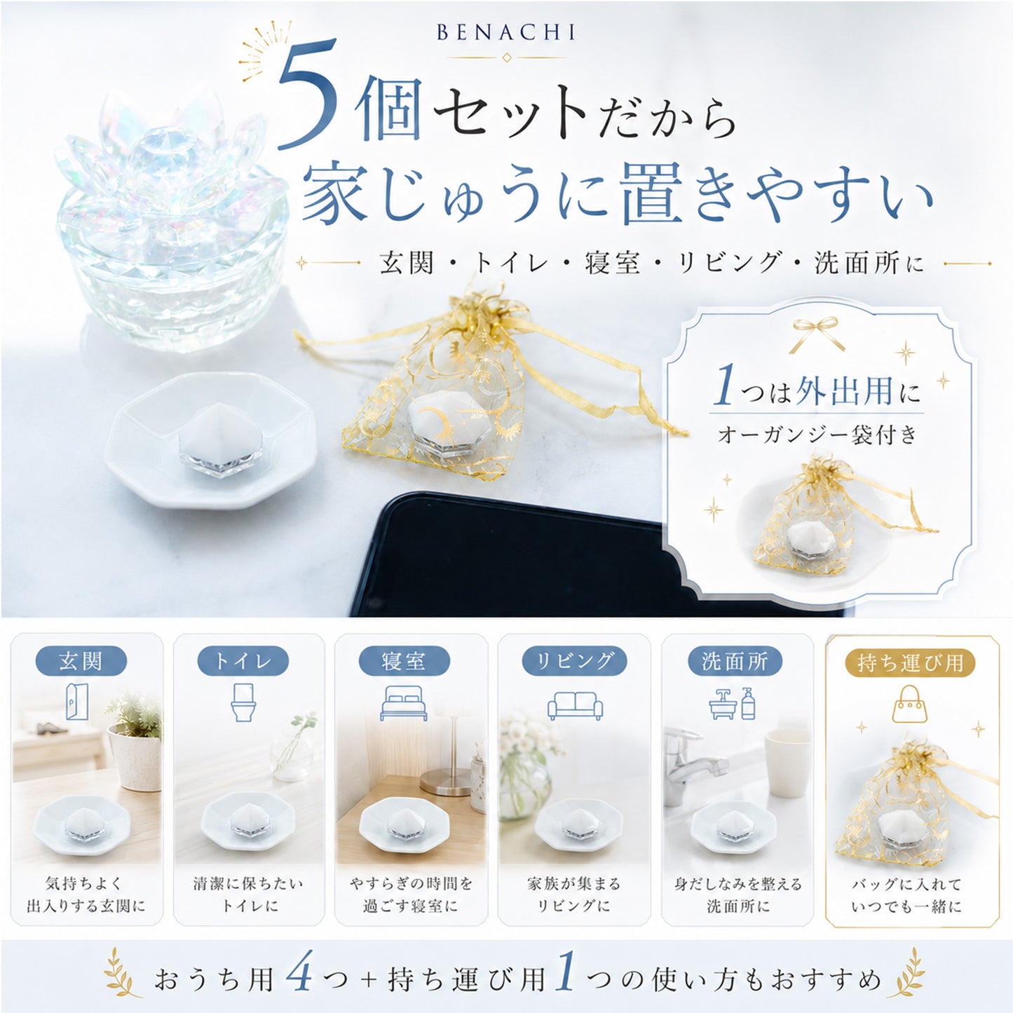 交換不要盛り塩 ダイヤ型 5個セット 選べるおまけ付き｜ローズクォーツ＆モリオン＆ヒマラヤソルト｜浄化・魔除け・持ち歩きお守り