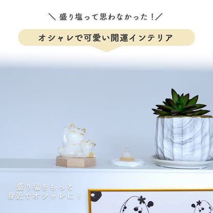 招き猫 親子 盛り塩 交換不要 一年 八角形 台座付き 金運アップ 商売繁盛 開運 インテリア 風水 かわいい 置物 猫 縁起物 家内安全 人脈運 良縁 招福 びなっち 開運グッズ ギフト