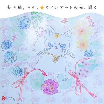 花と招き猫 六芒星 開運 絵画 額入り インテリア 風水アート 福招き 幸運 癒し お祝い 新築祝い 開店祝い 開業祝い 結婚祝い 誕生日 ギフト びなっち オリジナル