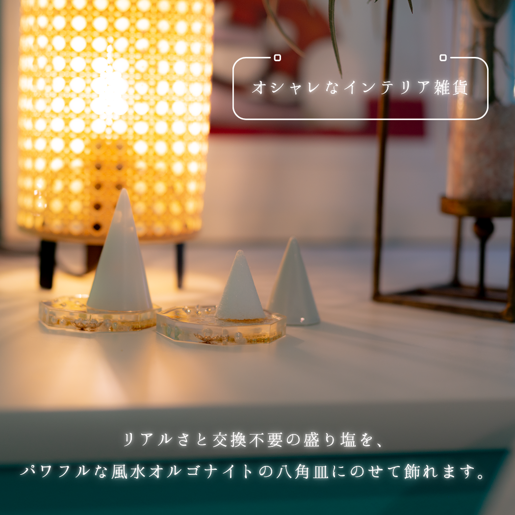 交換不要 盛り塩 セット 八角皿 風水オルゴナイト 粗塩100g 固め器 布袋付き 初めてでも作れる 開運 厄除け 玄関 置物 ギフト 風水 水晶