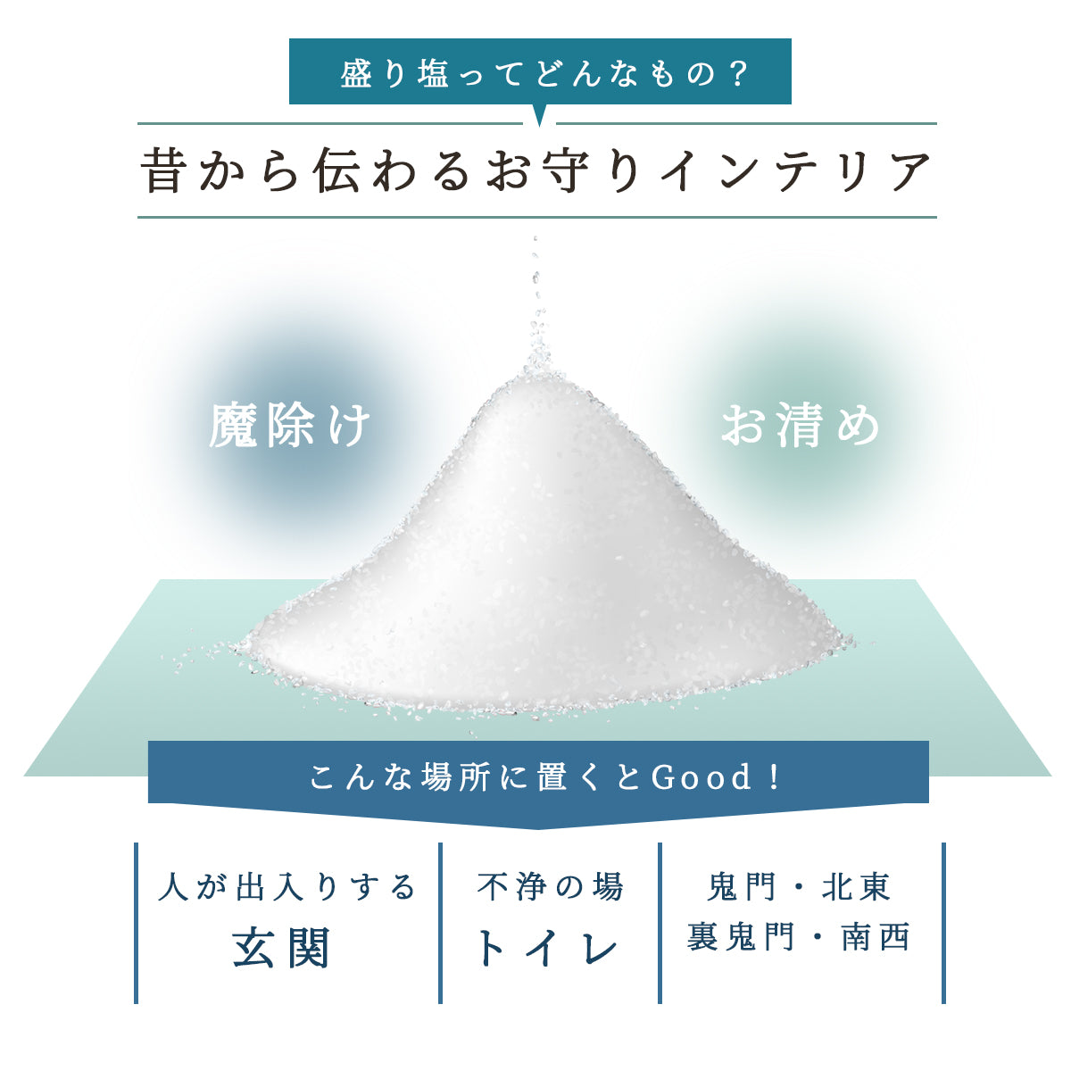 交換不要盛り塩【幸せな結婚と調和】アクアマリン入り ｜円すい型｜風水・恋愛運・人間関係の安定｜玄関・リビング・寝室に