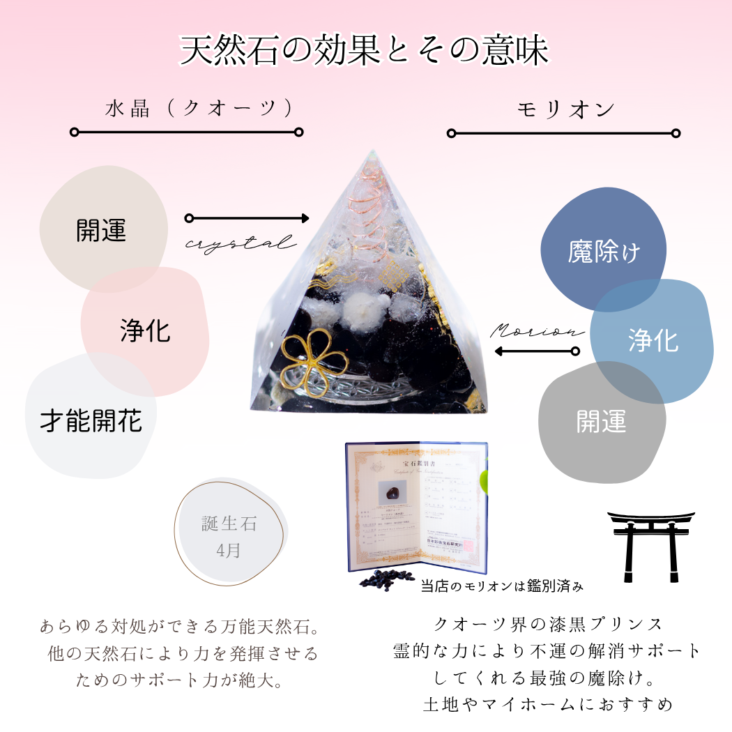 モリオン 水晶 オルゴナイト ピラミッド フラワーオブライフ ゴールド シルバー 陰陽 調和 風水 浄化 魔除け 開運 天然石 パワーストーン 宇宙エネルギー インテリア