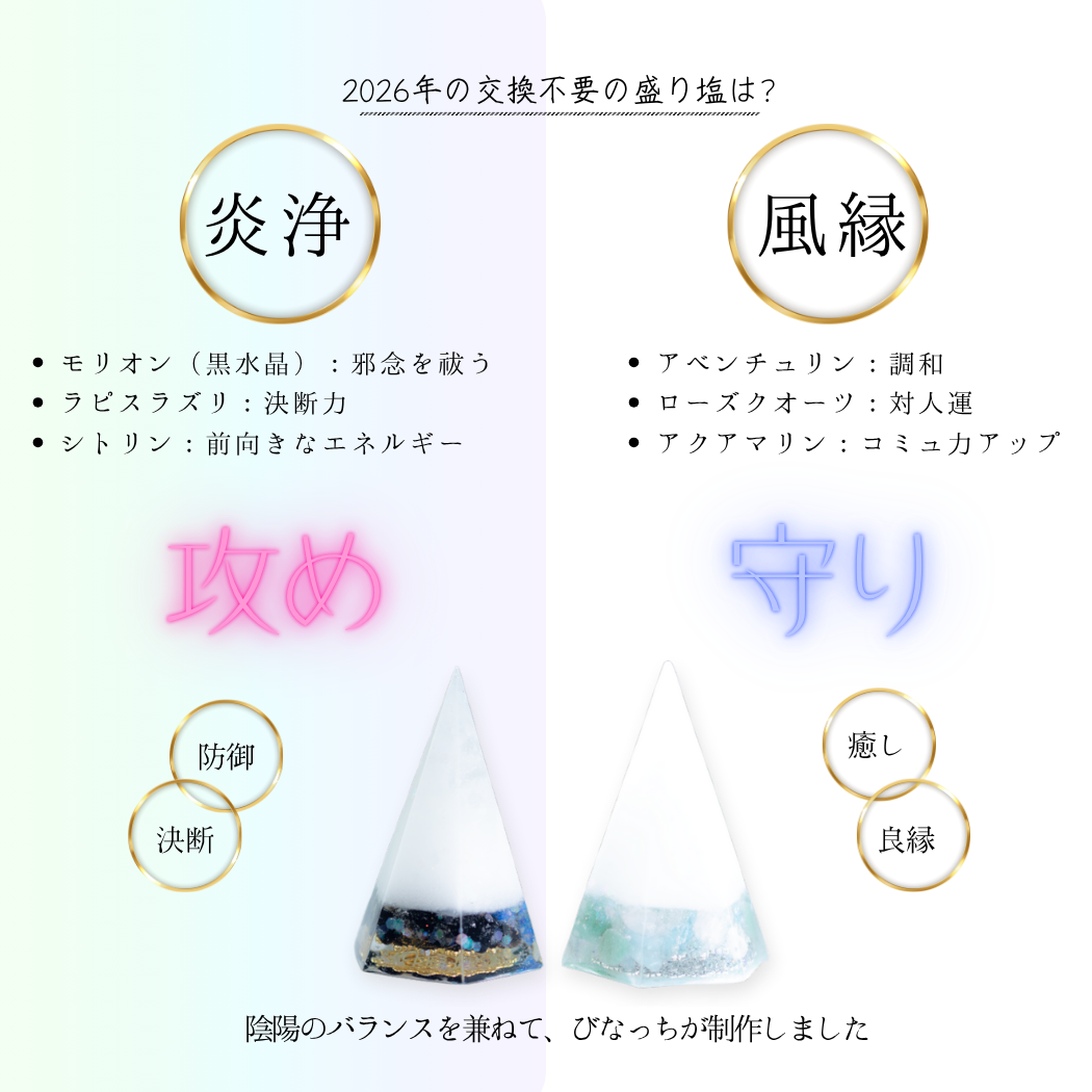 2026年 開運 おしゃれ 交換不要 盛り塩 六角すい 2個セット 風水 オルゴナイト 浄化 モリオン ラピスラズリ シトリン アベンチュリン ローズクオーツ アクアマリン 運気アップ 玄関 置物 インテリア ギフト