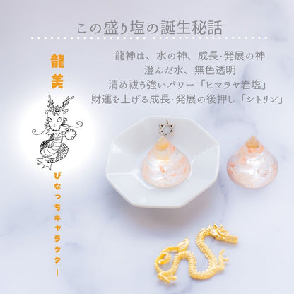 【豪華開運セット】交換不要 盛り塩 シトリン＆ヒマラヤ岩塩 2個＋八角皿＋アメジスト入り円錐オルゴナイト 浄化・金運・癒し