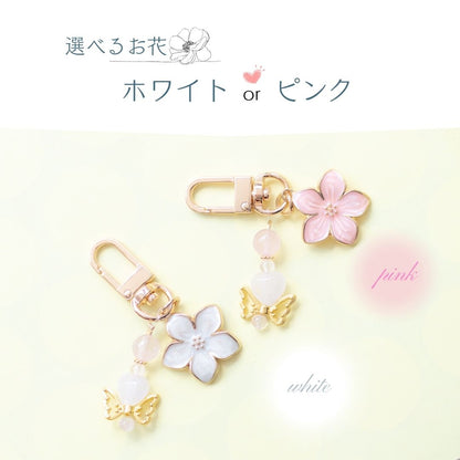 桜フラワー×蝶モチーフ♡ローズクオーツのスマホアクセサリー｜Happy Dollシリーズ｜恋愛運・癒し・女性らしさUP【開運チャーム】