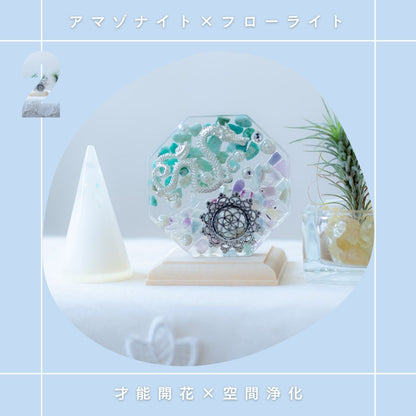 龍 風水 置物【台座付き】オルゴナイト龍ペア｜制作期間５日間｜モリオン龍（黒水晶）＆フローライト×アマゾナイト龍｜陰陽バランスで開運