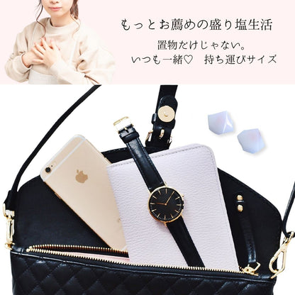 【交換不要 盛り塩 ダイヤ型 ローズクオーツ入り 2個セット】オーガンジー袋付き 家守り＆持ち運びお守り 開運・魔除け・恋愛運UP