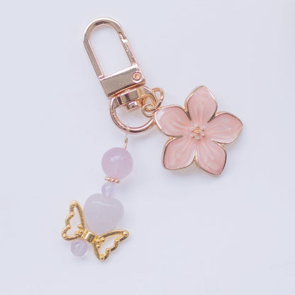 桜フラワー×蝶モチーフ♡ローズクオーツのスマホアクセサリー｜Happy Dollシリーズ｜恋愛運・癒し・女性らしさUP【開運チャーム】