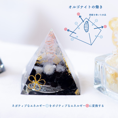 モリオン 水晶 オルゴナイト ピラミッド フラワーオブライフ ゴールド シルバー 陰陽 調和 風水 浄化 魔除け 開運 天然石 パワーストーン 宇宙エネルギー インテリア