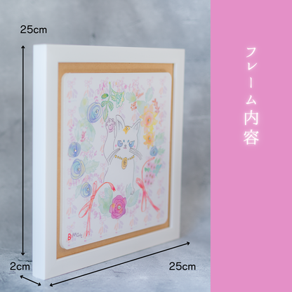 花と招き猫 六芒星 開運 絵画 額入り インテリア 風水アート 福招き 幸運 癒し お祝い 新築祝い 開店祝い 開業祝い 結婚祝い 誕生日 ギフト びなっち オリジナル