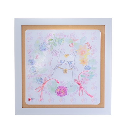 花と招き猫 六芒星 開運 絵画 額入り インテリア 風水アート 福招き 幸運 癒し お祝い 新築祝い 開店祝い 開業祝い 結婚祝い 誕生日 ギフト びなっち オリジナル