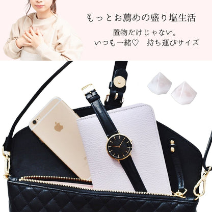 ローズクオーツ入り交換不要盛り塩 ミニダイヤ型 2個セット｜浄化・恐愁・女性ギフト