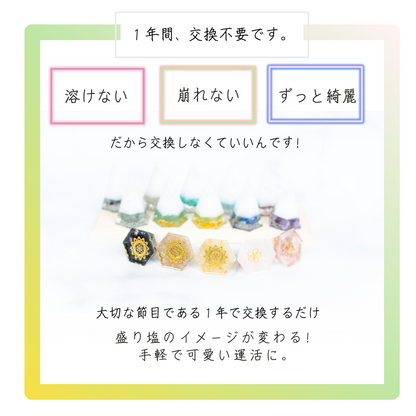 【選べる天然石16種類】1年交換不要 盛り塩 六角すいバラエティセット｜制作期間5日間｜2個〜5個選択可